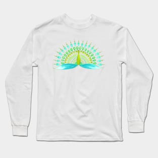 Turquoise and lime green mandala peacock Long Sleeve T-Shirt